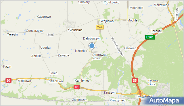 mapa Dąbrówka Nowa, Dąbrówka Nowa gmina Sicienko na mapie Targeo